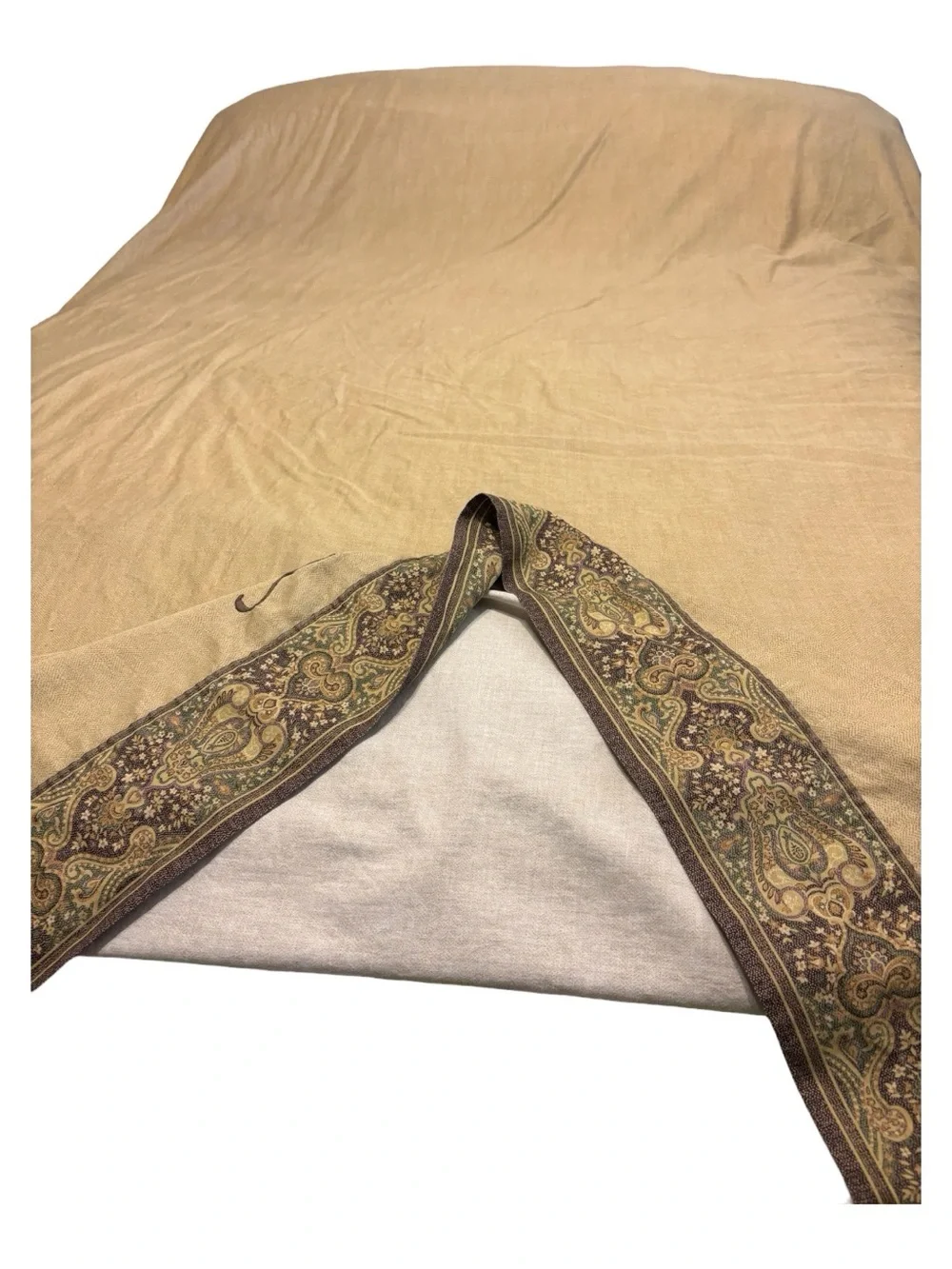 Croscill Home Cream Paisley Flat Sheet Oversized Queen King Monogram E Jacquard